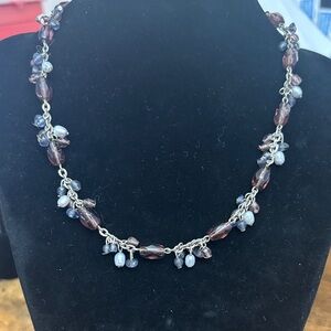 Express Silver and Dark Purple Beaded Necklace